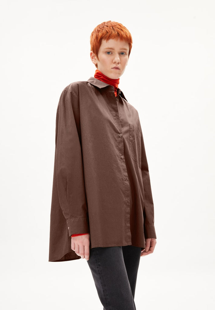 Armed Angels-Ealgaa Oversized Blouse FW23-Shirts & Blouses-Deep Brown-XSmall-Much and Little Boutique-Vancouver-Canada