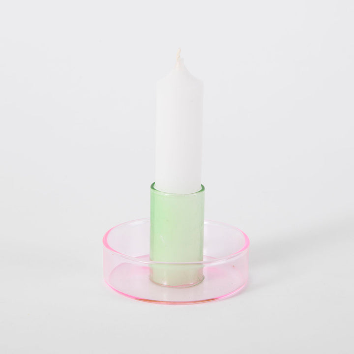 Block Design-Duo Tone Glass Candle Holder-Candles & Home Fragrance-Pink/Green-Much and Little Boutique-Vancouver-Canada