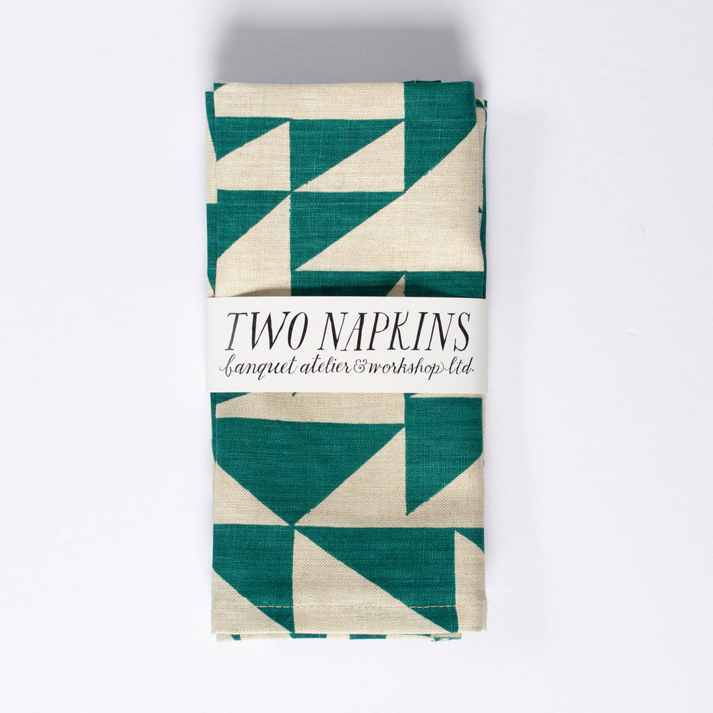 Banquet Workshop-Locally Printed Pair Of Napkins-Kitchenware-Green Triangles-O/S-Much and Little Boutique-Vancouver-Canada
