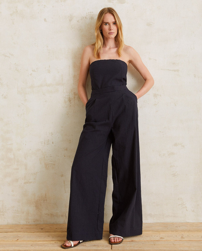 Yerse-Pinstripe Strapless Jumpsuit-Jumpsuits-XLarge-Much and Little Boutique-Vancouver-Canada