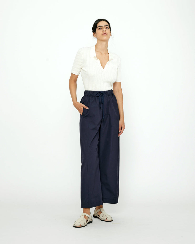 7115 by Szeki-Elastic Straight Legged Water Repellant Trouser-Bottoms-Navy-XSmall-Much and Little Boutique-Vancouver-Canada