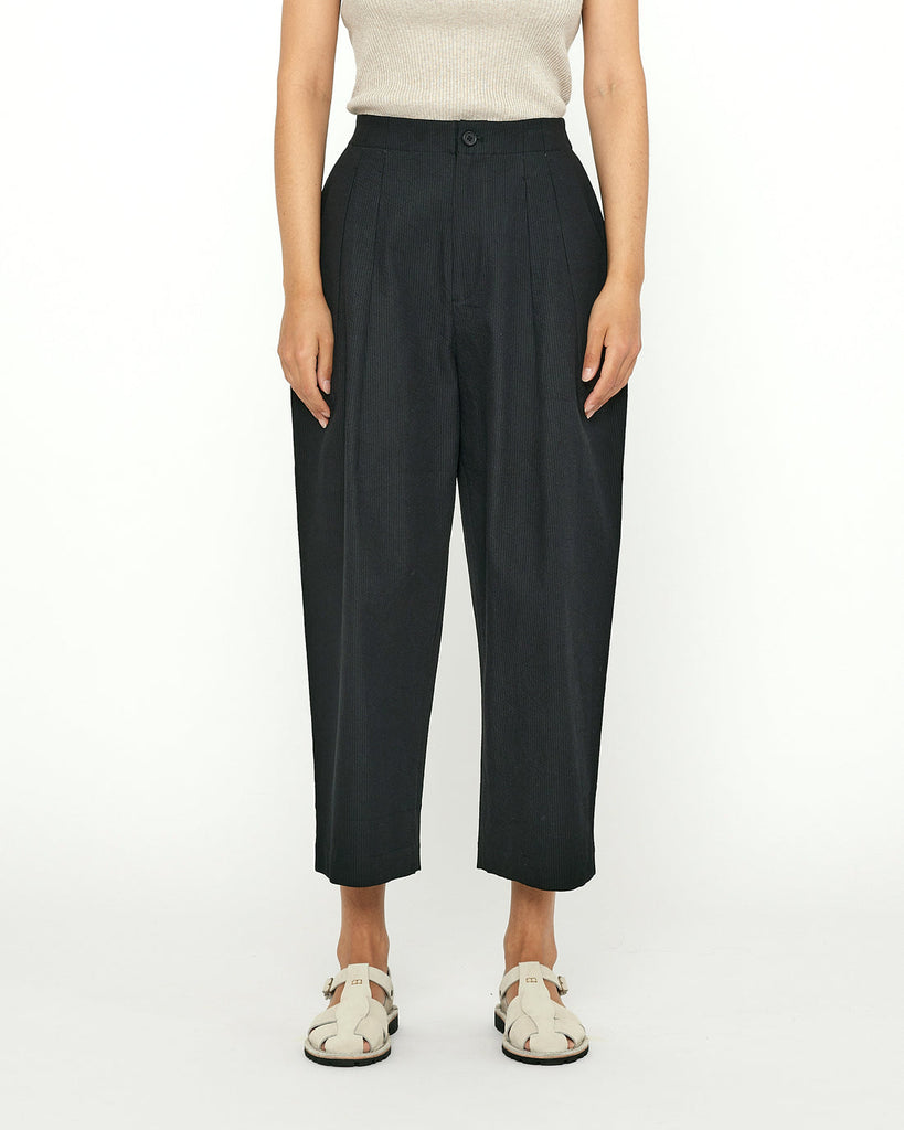 7115 by Szeki-Pleated Trouser - Stripe Edition-Bottoms-Black-XSmall-Much and Little Boutique-Vancouver-Canada