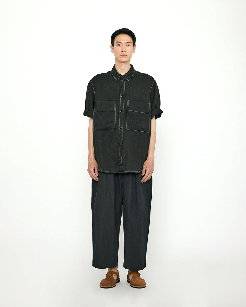 7115 by Szeki-Double Pockets Linen Short Sleeve-Shirts & Blouses-Black-XSmall-Much and Little Boutique-Vancouver-Canada