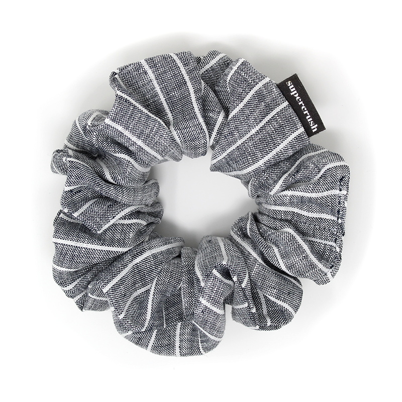 Supercrush-Regular Scrunchie-Hair Accessories-Charcoal Stripe Linen-O/S-Much and Little Boutique-Vancouver-Canada