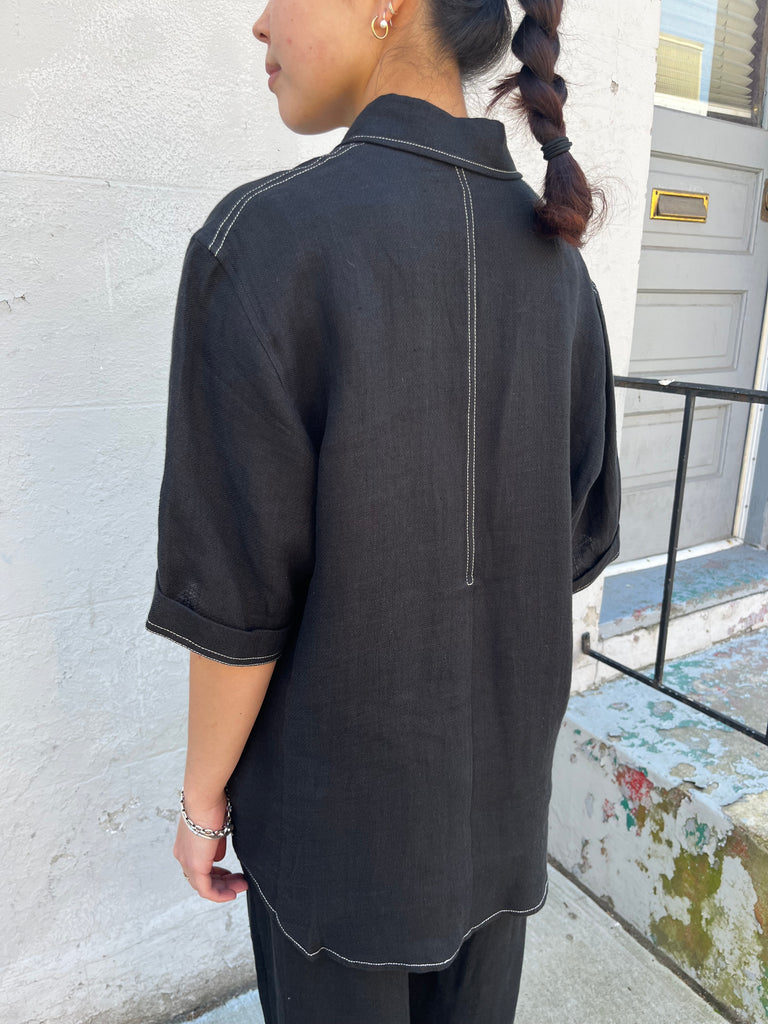7115 by Szeki-Double Pockets Linen Short Sleeve-Shirts & Blouses-Much and Little Boutique-Vancouver-Canada