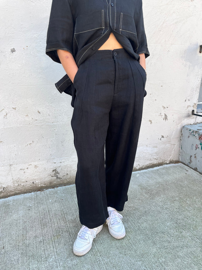 7115 by Szeki-Pleated Linen Trouser-Bottoms-Much and Little Boutique-Vancouver-Canada