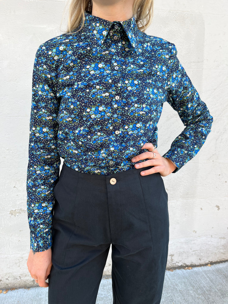 Jennifer Glasgow-Fianna Button Up Blue Floral-Shirts & Blouses-Much and Little Boutique-Vancouver-Canada