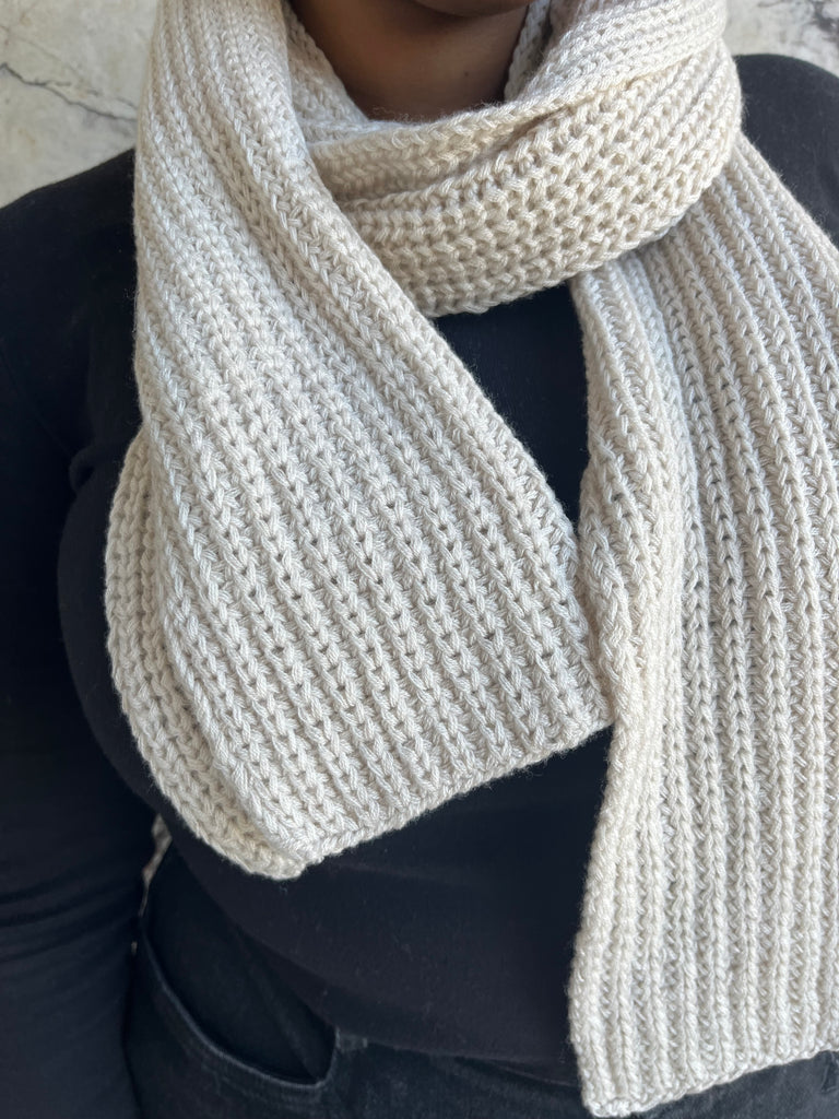 Dinadi-Handknit Merino Rib Scarf-Hats & Scarves-Almond White-Much and Little Boutique-Vancouver-Canada