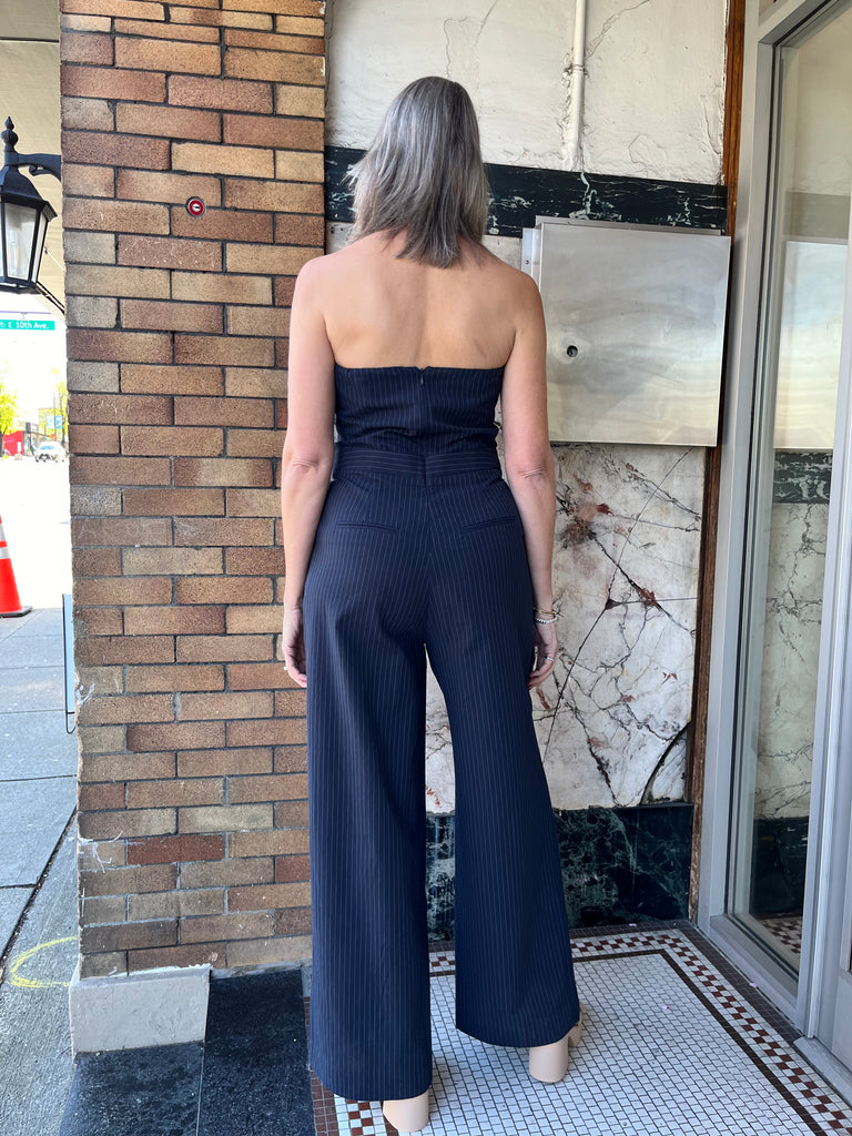 Yerse-Pinstripe Strapless Jumpsuit-Jumpsuits-Much and Little Boutique-Vancouver-Canada
