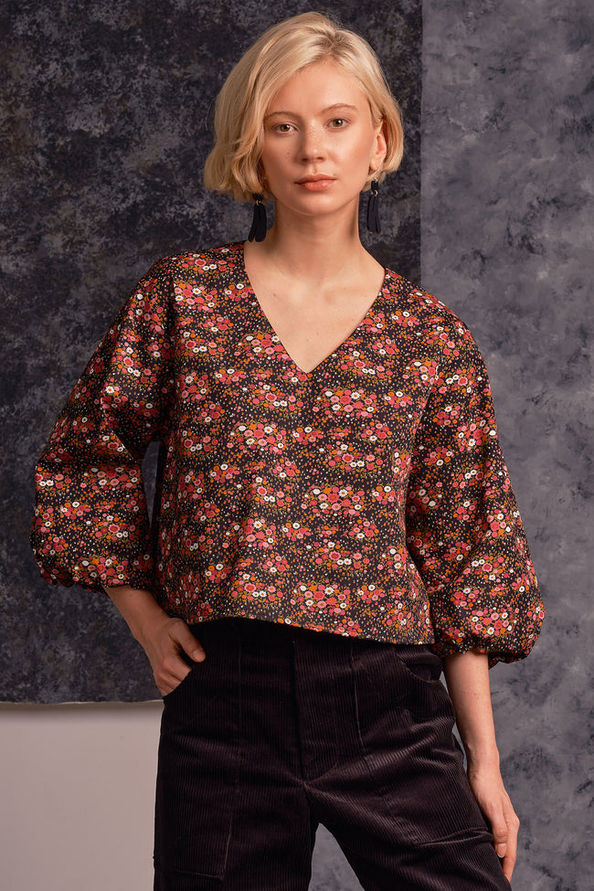 Jennifer Glasgow-Sakima Red Floral Top-Shirts & Blouses-XSmall-Much and Little Boutique-Vancouver-Canada