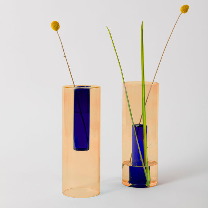 Block Design-Large Reversible Glass Vase-Art & Decor-Peach/Cobalt-Much and Little Boutique-Vancouver-Canada