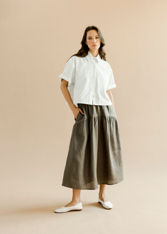 A Bronze Age-Field Skirt-Bottoms-Charcoal Linen-XSmall-Much and Little Boutique-Vancouver-Canada