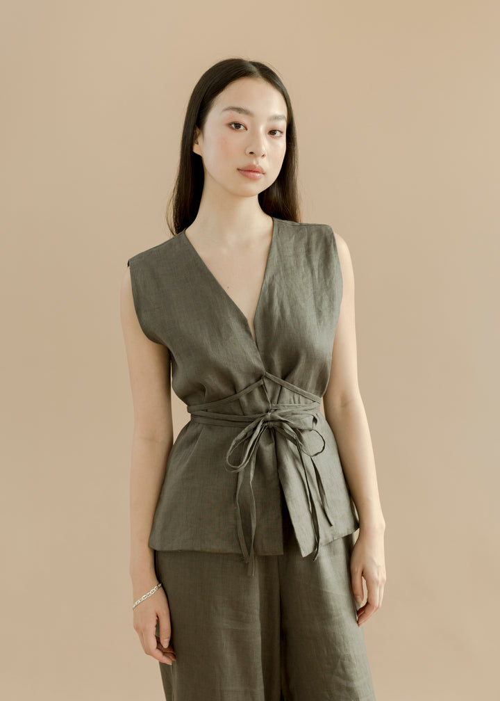 A Bronze Age-Nico Vest-Shirts & Blouses-Charcoal Linen-XSmall-Much and Little Boutique-Vancouver-Canada
