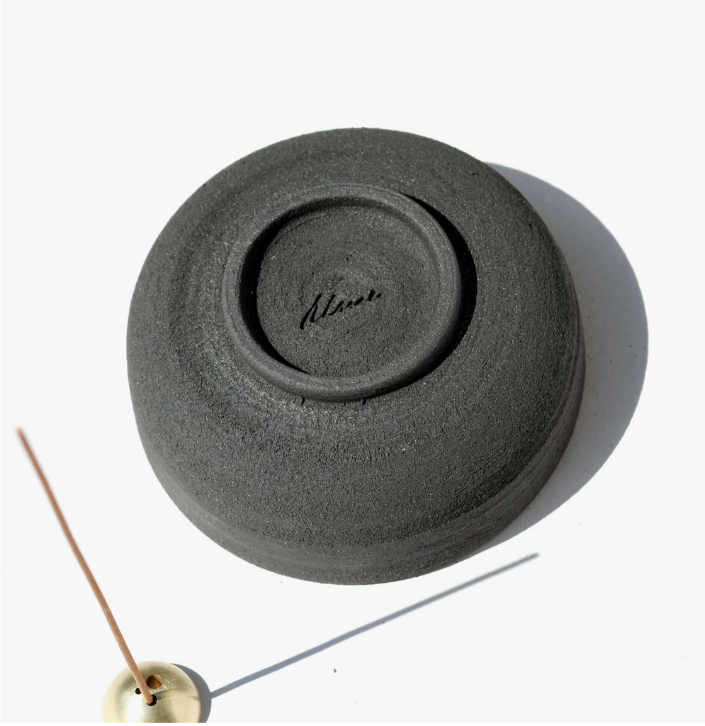 Ume-Raw Black Stoneware Incense Bowl-Candles & Home Fragrance-Much and Little Boutique-Vancouver-Canada