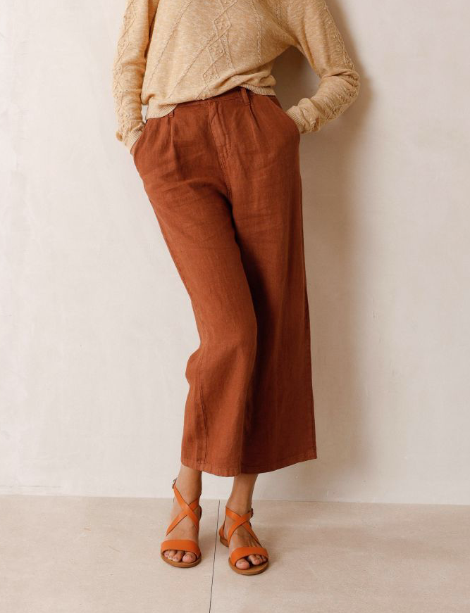 Indi & Cold-Linen Crop Pant-Bottoms-Cinnamon-XSmall-Much and Little Boutique-Vancouver-Canada