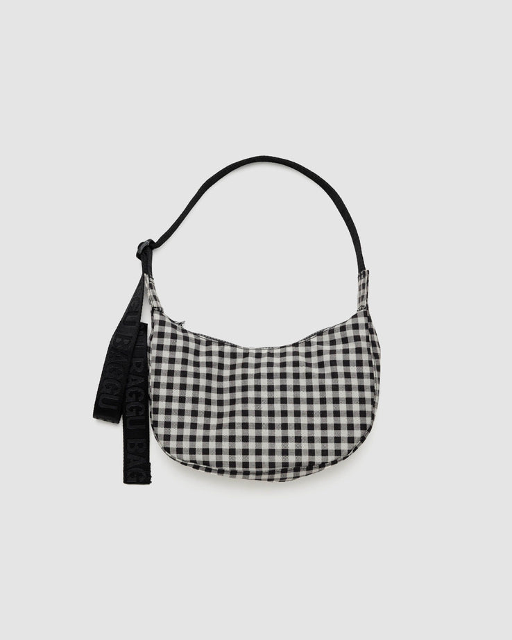 Baggu-Small Nylon Crescent Bag-Bags & Wallets-B&W Gingham-Much and Little Boutique-Vancouver-Canada