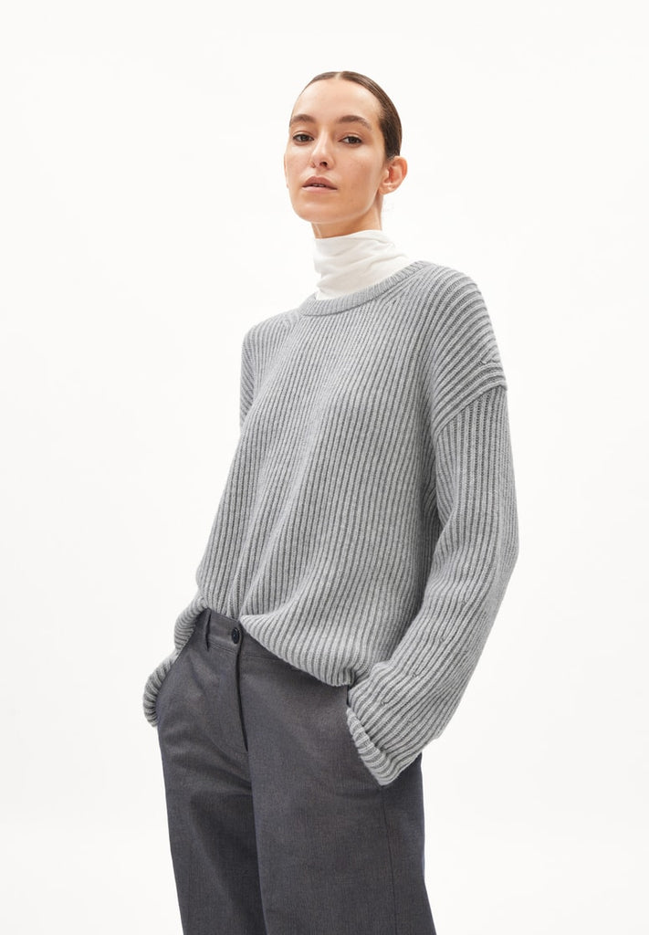Armed Angels-Naaruko Ribbed Pullover-Knitwear-Light Grey-XSmall-Much and Little Boutique-Vancouver-Canada