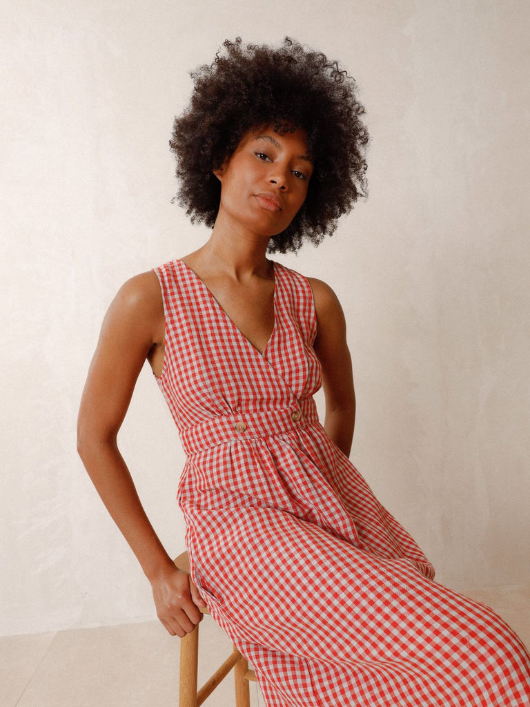 Indi & Cold-Gingham Midi Dress-Dresses-women's-Red-XSmall-Much and Little Boutique-Vancouver-Canada