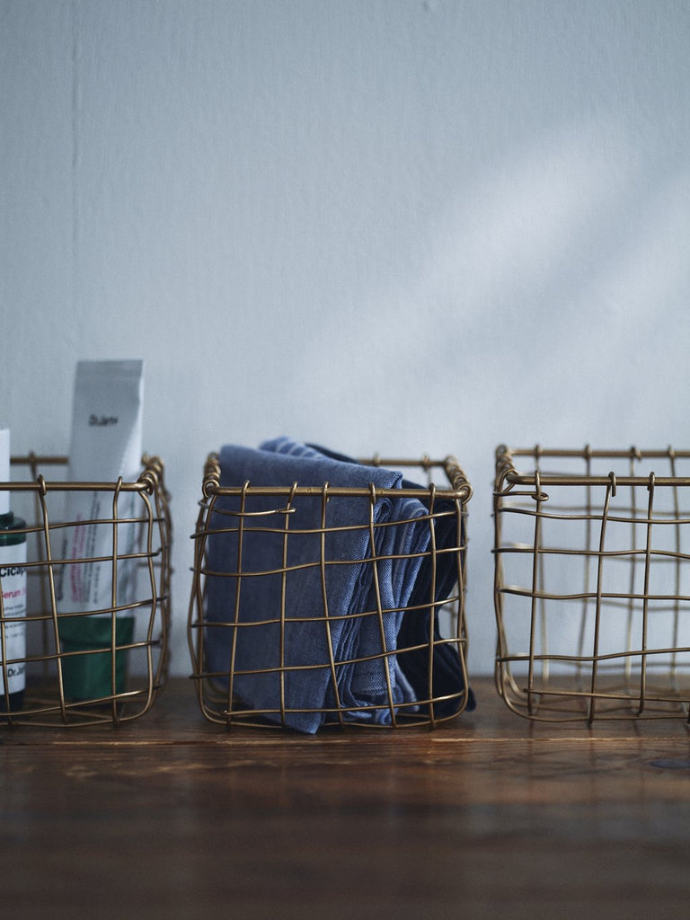 Fog Linen-Square Brass Basket-Home Organization-Much and Little Boutique-Vancouver-Canada