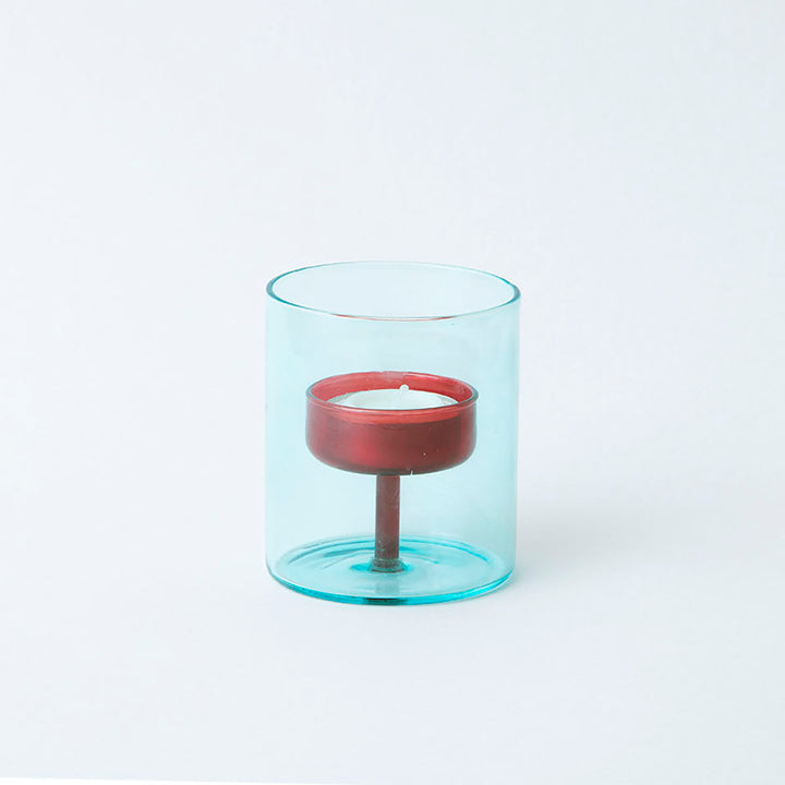 Block Design-Duo Tone Glass Tea Light Holder-Candles & Home Fragrance-Blue/Red-Much and Little Boutique-Vancouver-Canada