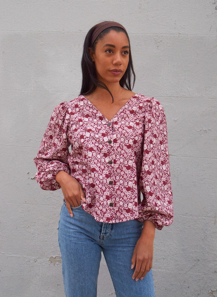 Abel Wear-Victoria Blouse - Burgandy Floral-Shirts & Blouses-Medium-Much and Little Boutique-Vancouver-Canada