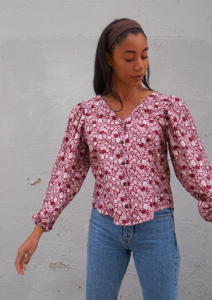 Abel Wear-Victoria Blouse - Burgandy Floral-Shirts & Blouses-Much and Little Boutique-Vancouver-Canada