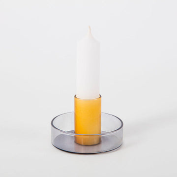 Block Design-Duo Tone Glass Candle Holder-Candles & Home Fragrance-Grey/Orange-Much and Little Boutique-Vancouver-Canada