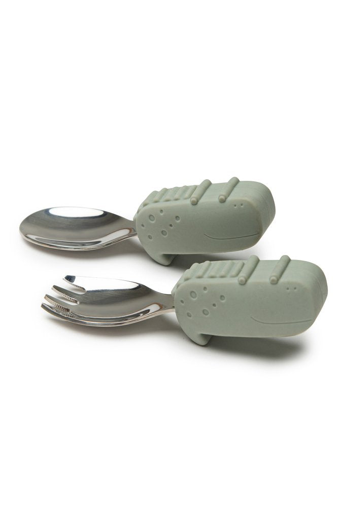 Loulou Lollipop-Learning Spoon And Fork Set-Mealtime-Alligator-Much and Little Boutique-Vancouver-Canada