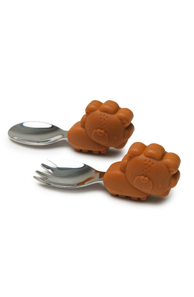 Loulou Lollipop-Learning Spoon And Fork Set-Mealtime-Lion-Much and Little Boutique-Vancouver-Canada