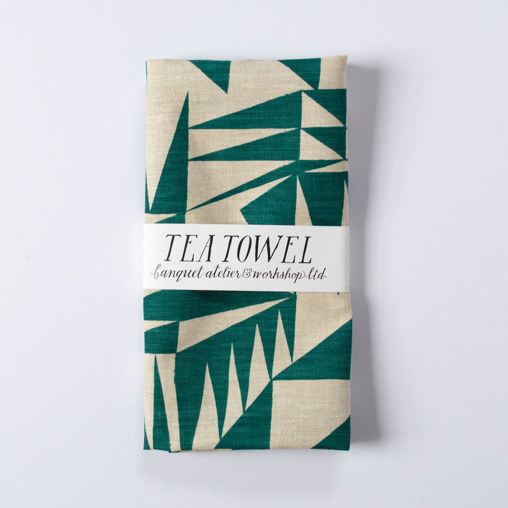 Banquet Workshop-Locally Printed Tea Towel-Kitchenware-Green Triangles-O/S-Much and Little Boutique-Vancouver-Canada