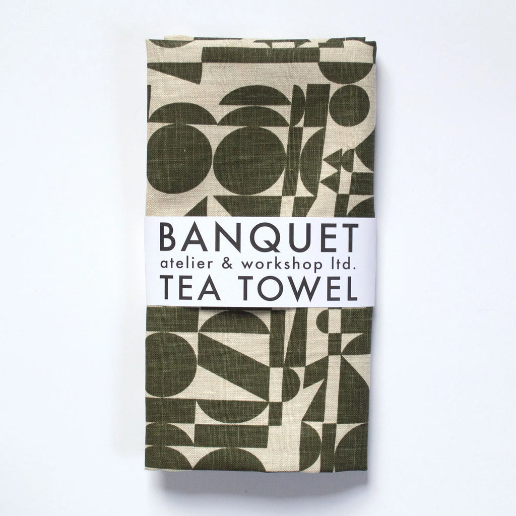 Banquet Workshop-Locally Printed Tea Towel-Kitchenware-Khaki Geometrics-O/S-Much and Little Boutique-Vancouver-Canada