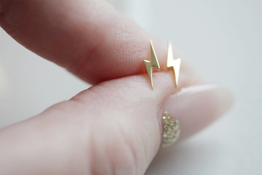 Little Gold-Lightning Studs-Jewelry-Much and Little Boutique-Vancouver-Canada